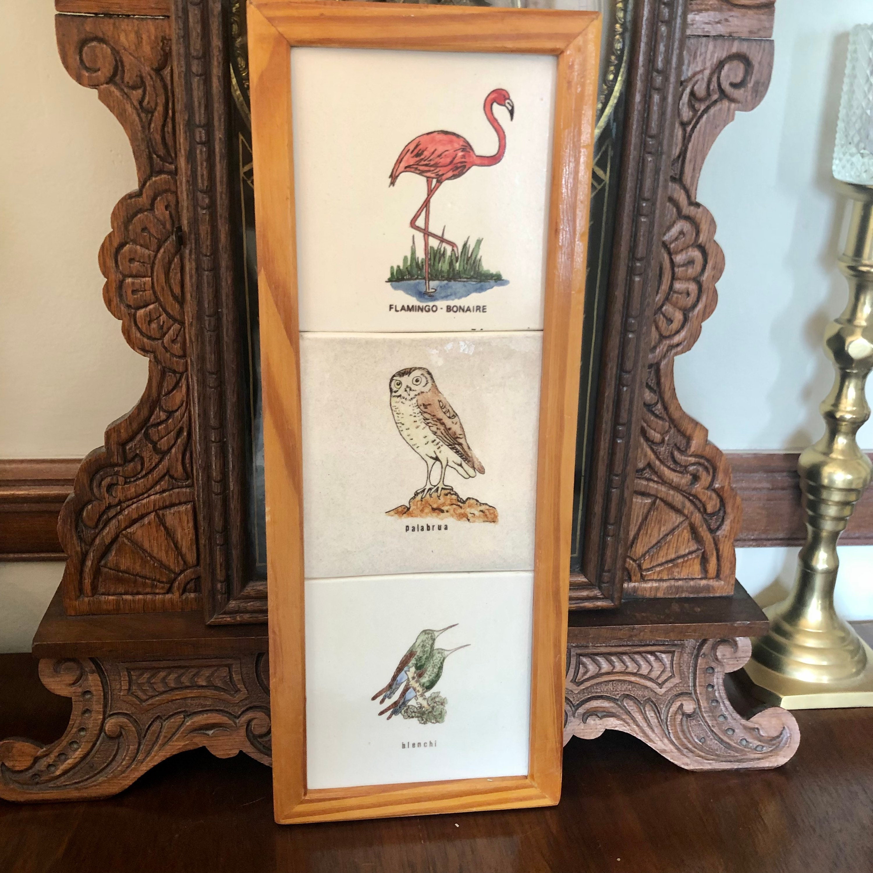 Vintage Framed Tiles Wall Decor Hanging Curaçao Bird Tiles Etsy