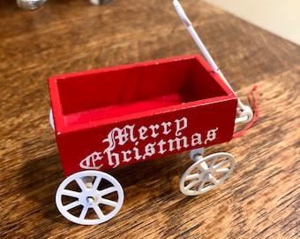 Christmas Ornament Red Wooden Wagon Holiday Decoration Miniature Dollhouse Diorama Accent Snack Bar Ideas Old World Christmas