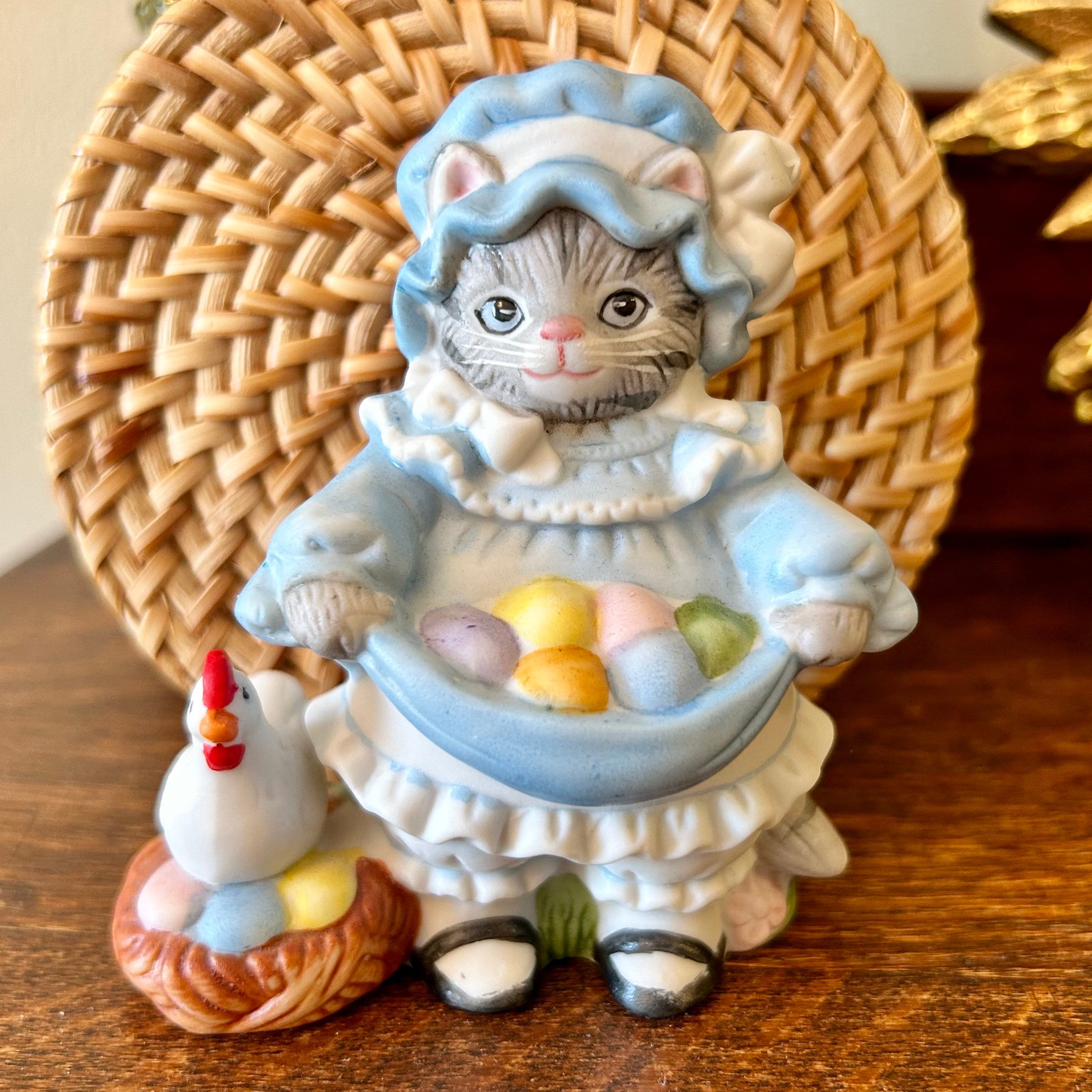 Vintage Kitty Cucumber Easter Figurine: Schmid 1988 Holiday Decor