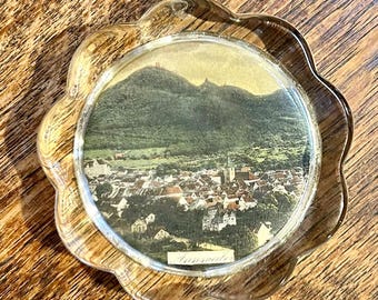 Antique Germany Glass Photo Paperweight: European Souvenir Annweiler am Trifels