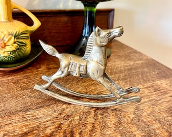 Vintage Brass Rocking Horse: Tabletop Decor