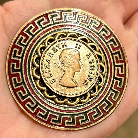 Elizabeth II Regina Coin Brooch Pin South Africa Half… Gem