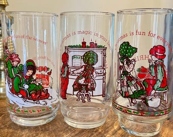 Vintage Holly Hobbie Christmas Glasses: Coca Cola Limited Edition 