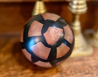 Vintage Decorator Ball: Black with Brown Blocks  4 Inch Resin Orb