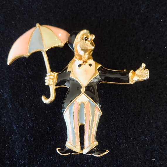Broche Bijou Vintage Clown - Couleur Argent Avec émail Noir - Réf. 3870 - Occasion