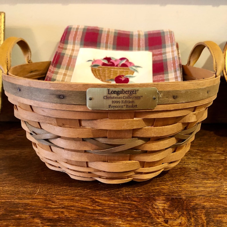 Longaberger Basket: Vintage 1999 Christmas Popcorn Holder plus Plaid Tote bild 1