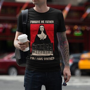 Forgive Me Father For I Have Synthed Vintage Analog Synthesizer Retro Synth Studio Gear T-Shirt