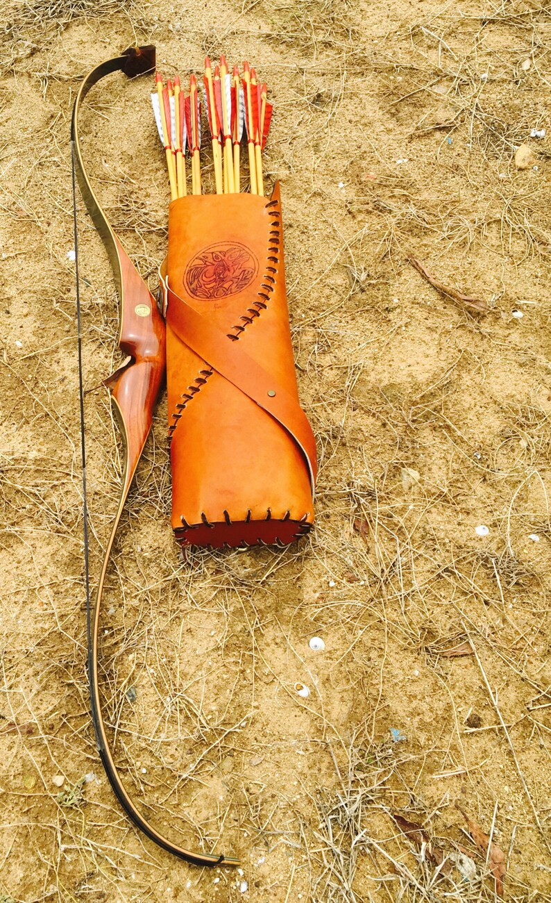 Custom handmade leather back quiver traditional archery carved Etsy