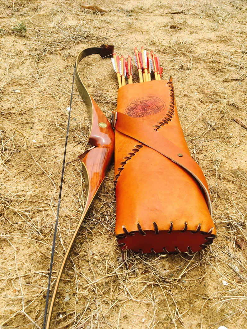 Custom handmade leather back quiver traditional archery carved Etsy