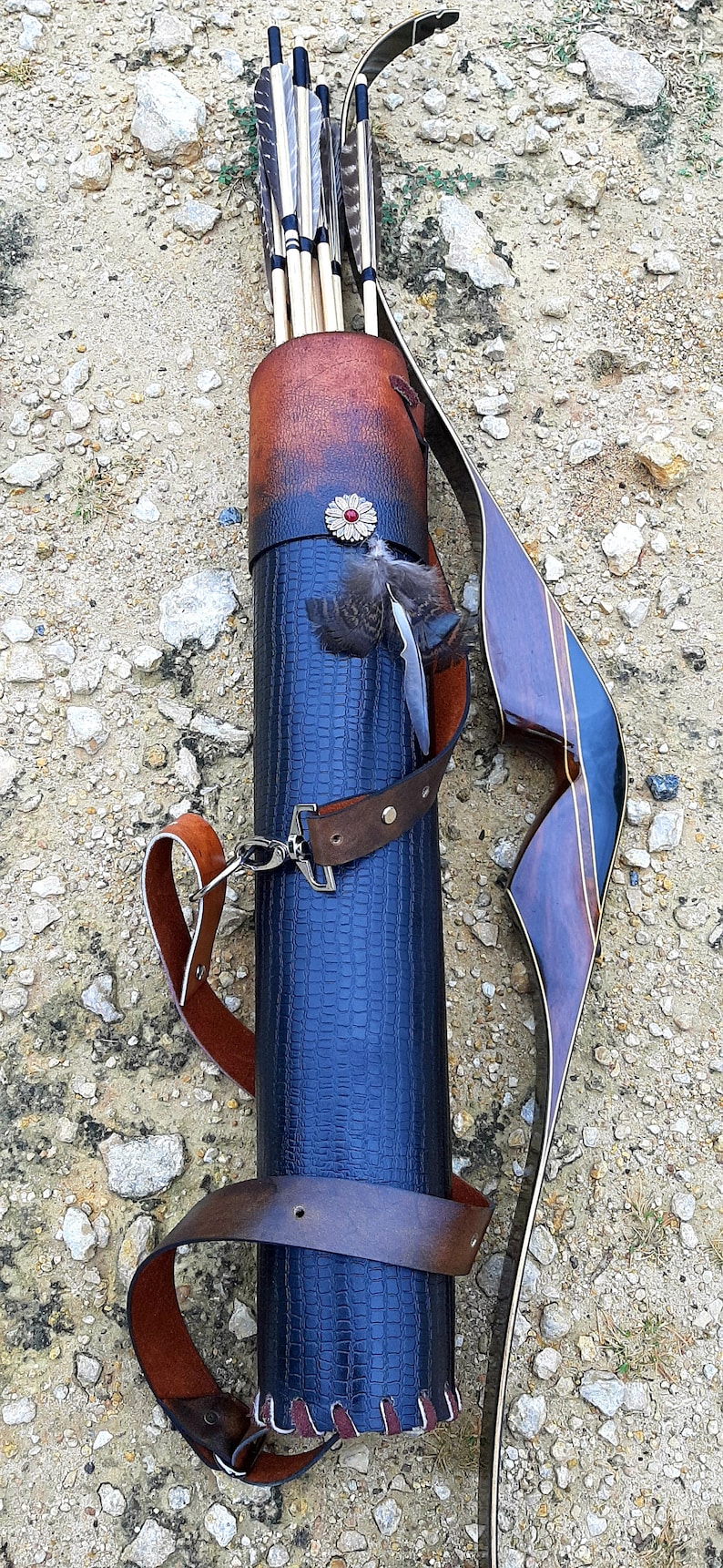 Custom handmade leather back quiver traditional archery carved Etsy