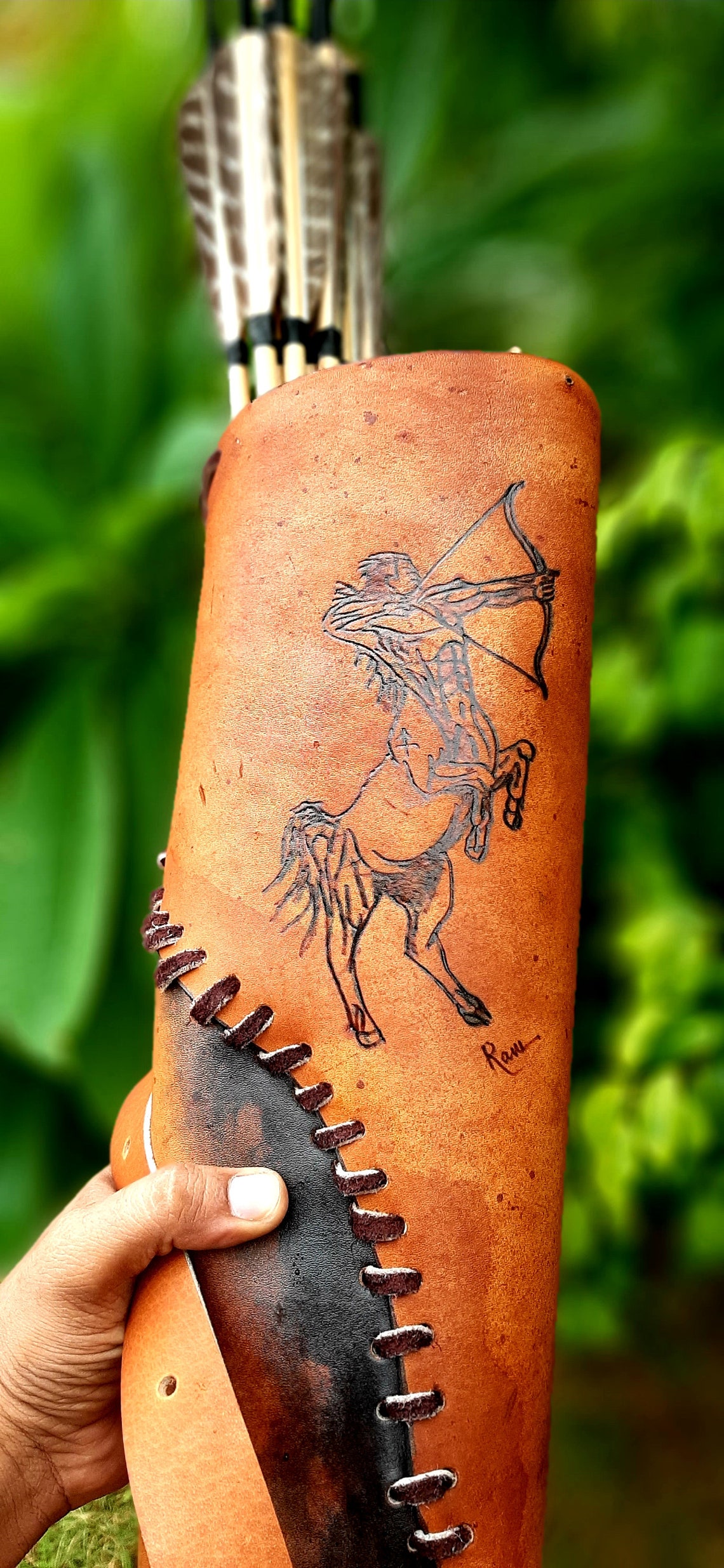 Custom handmade leather back quiver traditional archery carved Etsy