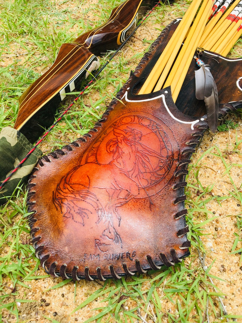Custom Handmade Leather Back Quiver Traditional Archery Carved Etsy