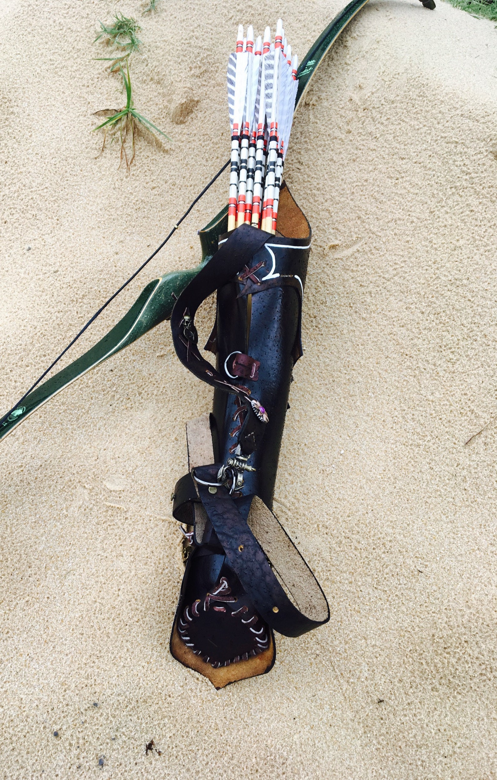 Custom handmade leather back quiver traditional archery carved Etsy
