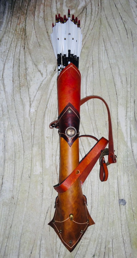 Custom handmade leather back quiver traditional archery carved Etsy