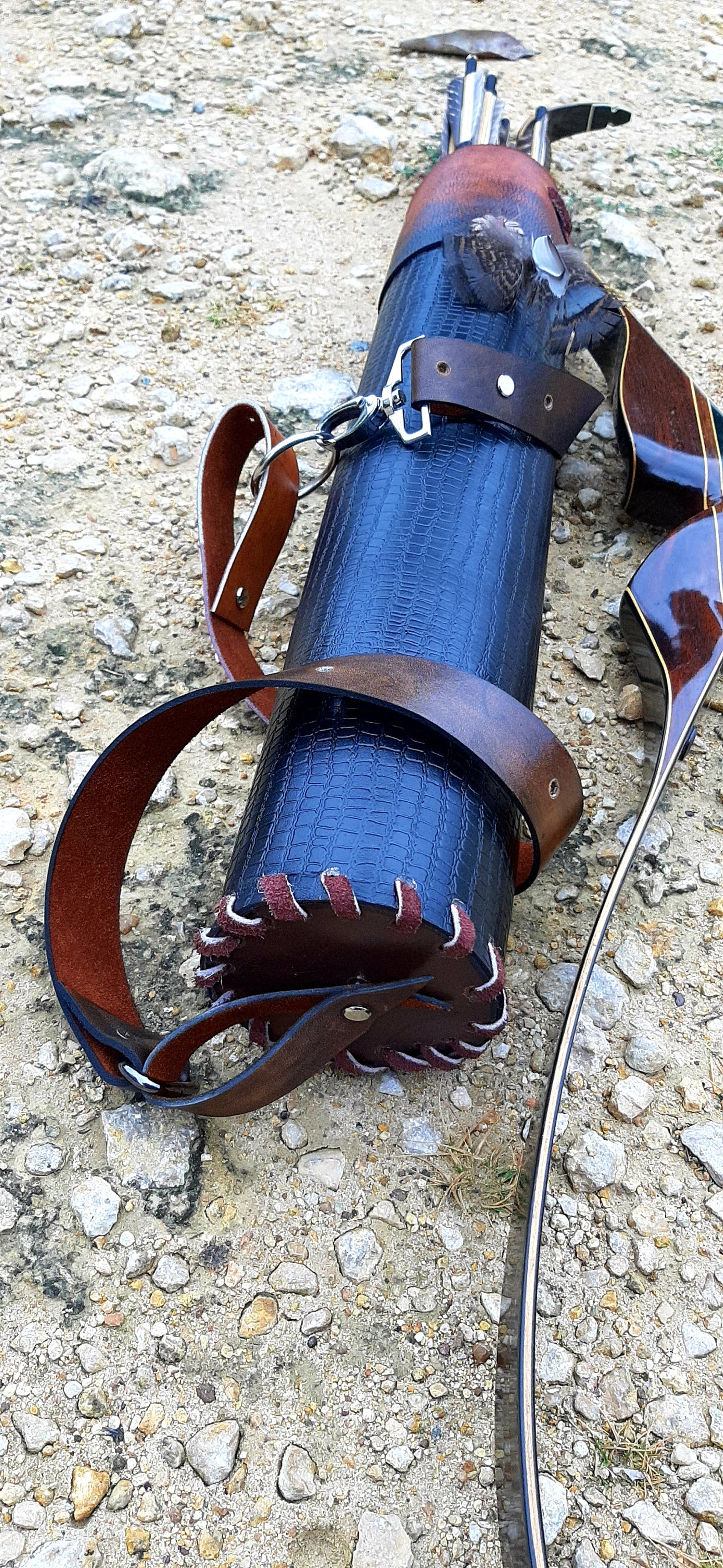 Custom handmade leather back quiver traditional archery carved Etsy