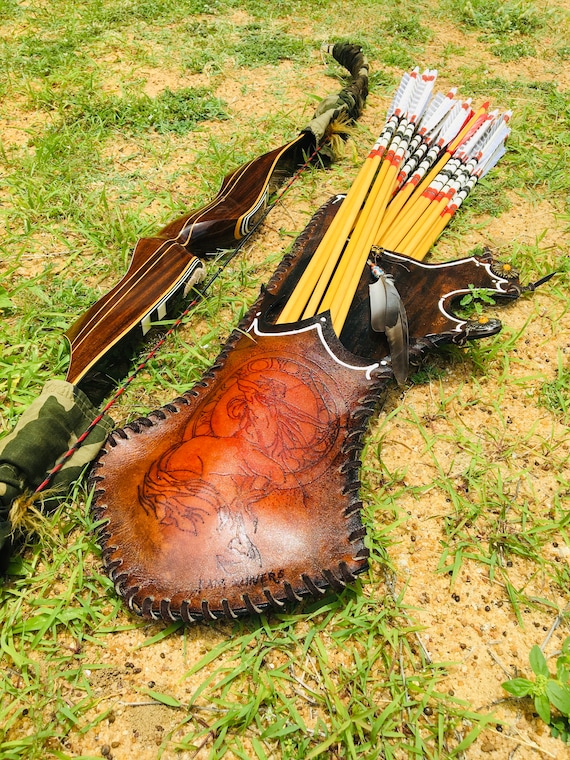 Custom handmade leather back quiver traditional archery carved Etsy