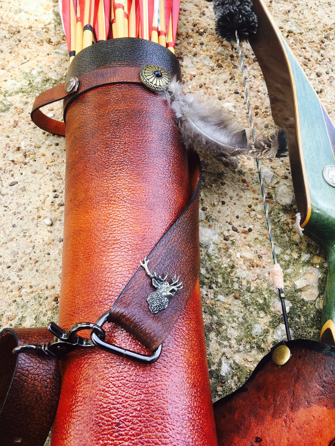 Custom handmade leather back quiver with bow holder pouch Etsy