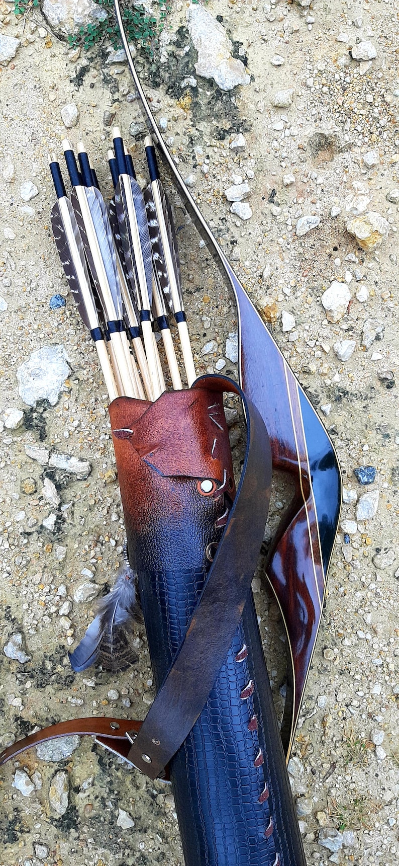 Custom handmade leather back quiver traditional archery carved Etsy