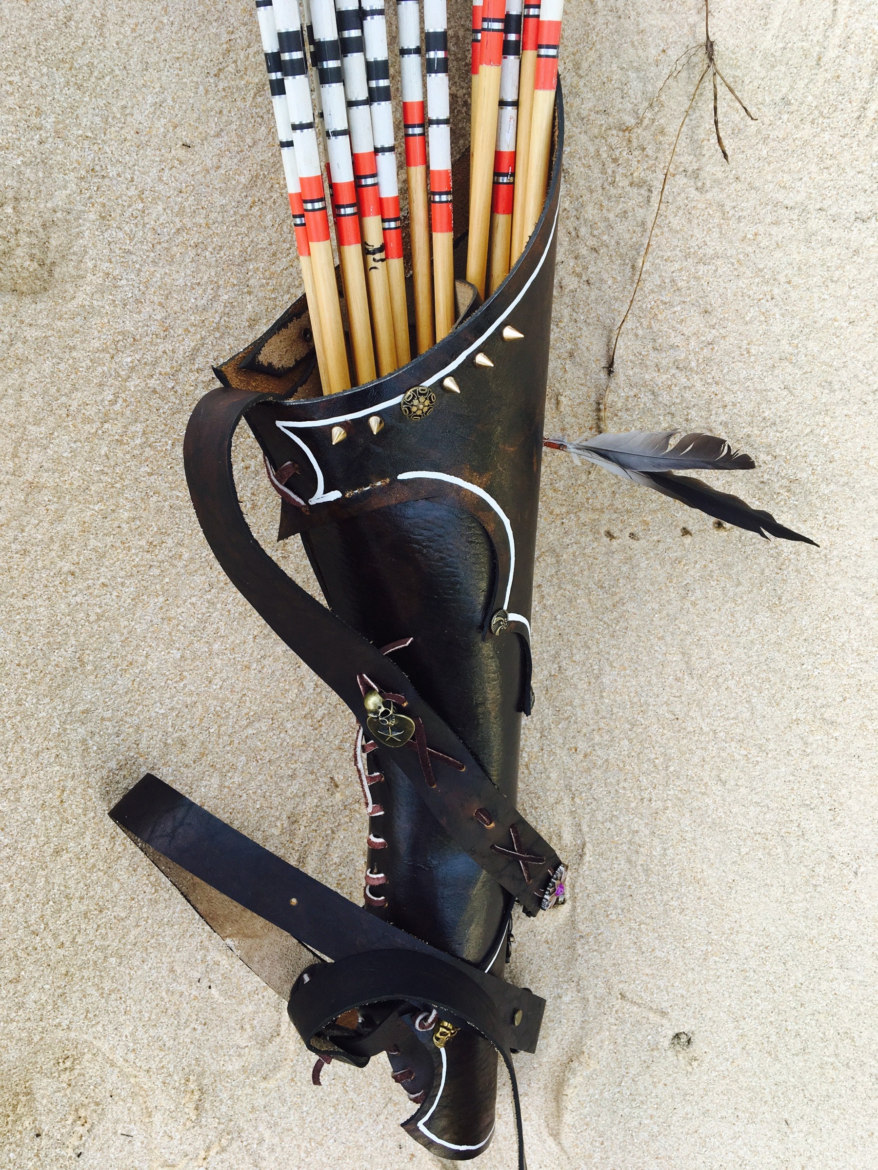 Custom handmade leather back quiver traditional archery carved Etsy