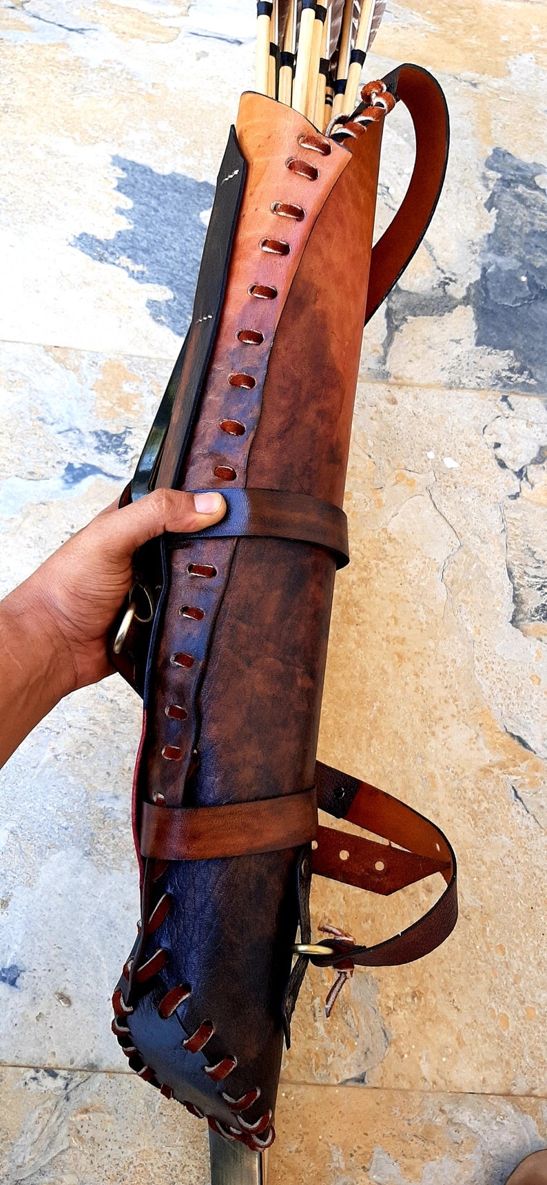 Back Quiver Traditional Archery Cow Leather With Bow Holder Etsy