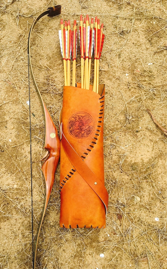 Custom handmade leather back quiver traditional archery carved Etsy