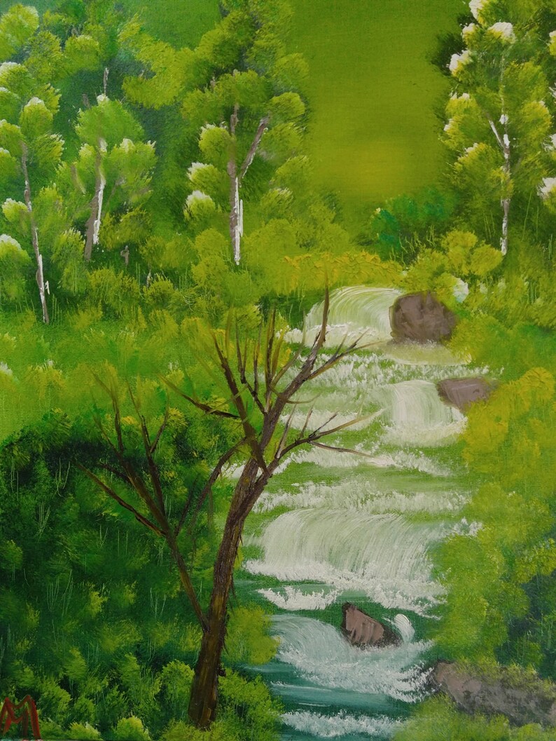 Emerald Forest scenery painting landscape forest oil 16x20 framed canvas board.