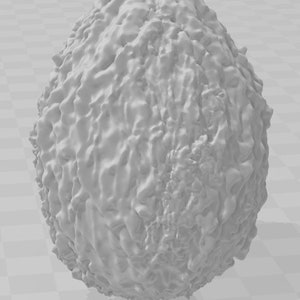 May include: A white, textured, egg-shaped object with a rough surface. The object is made of a material that resembles a rock or a shell.