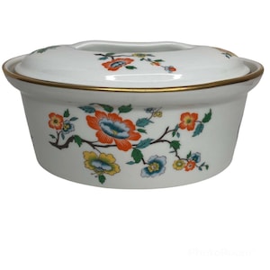 Porcelana de Paris Floral Oval Cubierta Cazuela Baker Vented Vintage