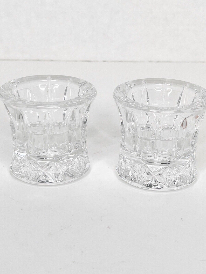Set of Two Lead Crystal Glass Tea Light and Taper Candle Etsy
