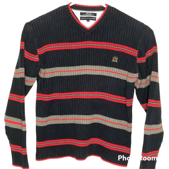 Vintage 90s Tommy Hilfiger Cotton Striped Sweater… - image 2