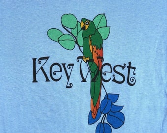 Vintage 80s Lady T Stedman Florida Key West Macaw Bird Womens T Shirt Blue Small Fit
