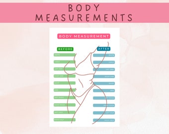 Body Measurements Tracker, Weight Loss Tracker, Body Transformation Template, Before and After Chart