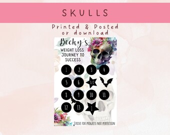 Personalised Weight Loss Slim Progress Chart, Weight Loss Chart, Lose Weight Poster, Pounds Lost Chart, Skulls Weigh Chart Gothic Theme