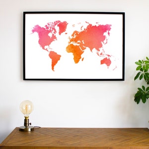 Poster carte du monde rose orangé