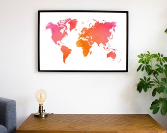 Poster carte du monde rose orangé