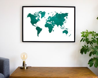 Poster carte du monde vert émeraude