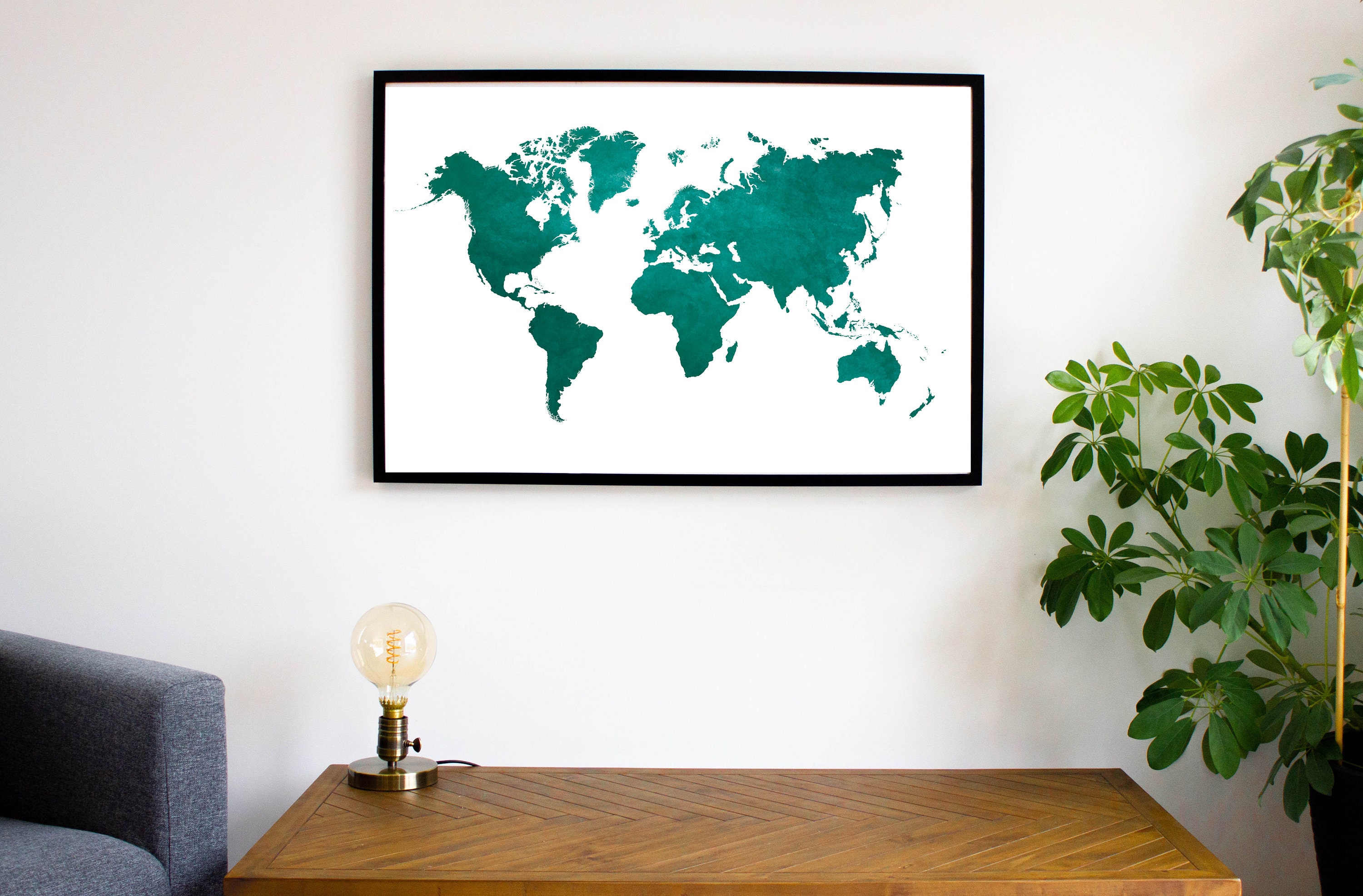 Poster Carte Du Monde Vert Émeraude