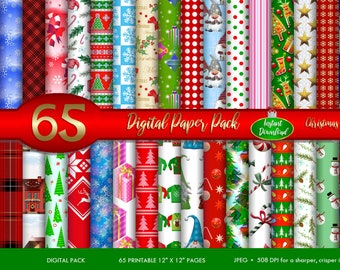 65 Printable Christmas Papers - Printable Christmas Paper,Digital Paper Pack,Christmas Craft Paper,Scrapbooking Paper,INSTANT DOWNLOAD