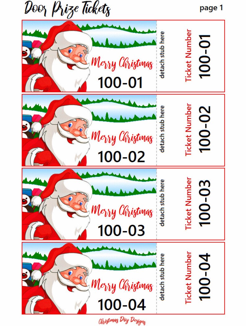 Christmas Door Prize Tickets Printable Christmas Door Prize Etsy