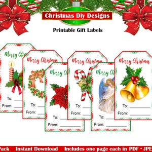 Printable Christmas Gift Labels - Christmas Gift Tags, Christmas Gift Tag Stickers, Christmas Favor Tags, Christmas DIY, INSTANT DOWNLOAD