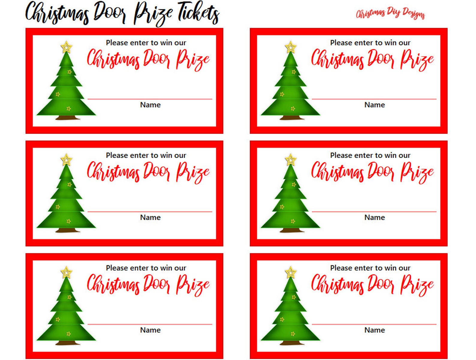 Christmas Door Prize Tickets Printable Christmas Door Prize Etsy Polska