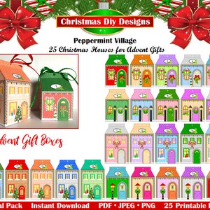 25 Printable DIY Christmas Houses for Advent Gifts - Advent Calendar Boxes, Countdown Gift Boxes for Kids, Decor Boxes, INSTANT DOWNLOAD