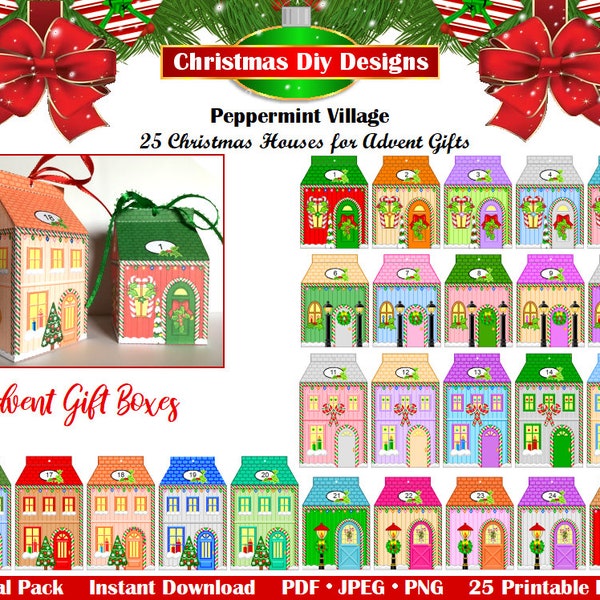 25 Printable DIY Christmas Houses for Advent Gifts - Advent Calendar Boxes, Countdown Gift Boxes for Kids, Decor Boxes, INSTANT DOWNLOAD