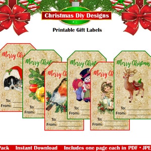 Printable Christmas Gift Labels - Christmas Gift Tags, Christmas Gift Tag Stickers, Christmas Favor Tags, Christmas DIY, INSTANT DOWNLOAD