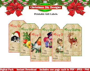 Printable Christmas Gift Labels - Christmas Gift Tags, Christmas Gift Tag Stickers, Christmas Favor Tags, Christmas DIY, INSTANT DOWNLOAD
