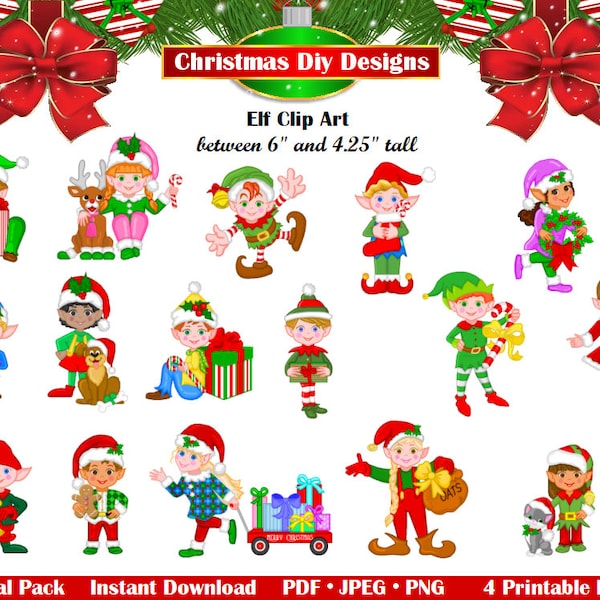 Christmas Clipart - Printable Christmas Clipart, Christmas Elf Clipart, Printable Christmas Elf Clip Art, Christmas Elves, INSTANT DOWNLOAD