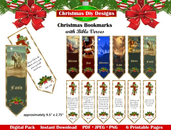 Printable Christmas Bookmarks With Bible Verses on Reverse - Etsy