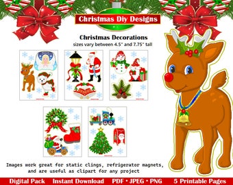 Afdrukbare kerstversiering, kerstclip art, kerstwanddecoratie, kerstfeestdecoratie, doe-het-zelf decoraties, INSTANT DOWNLOAD