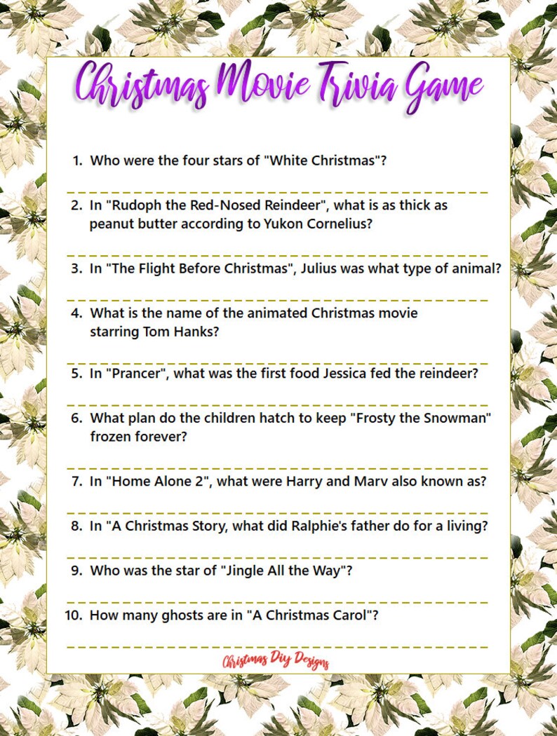 Printable Christmas Trivia Games Christmas Party Games | Etsy