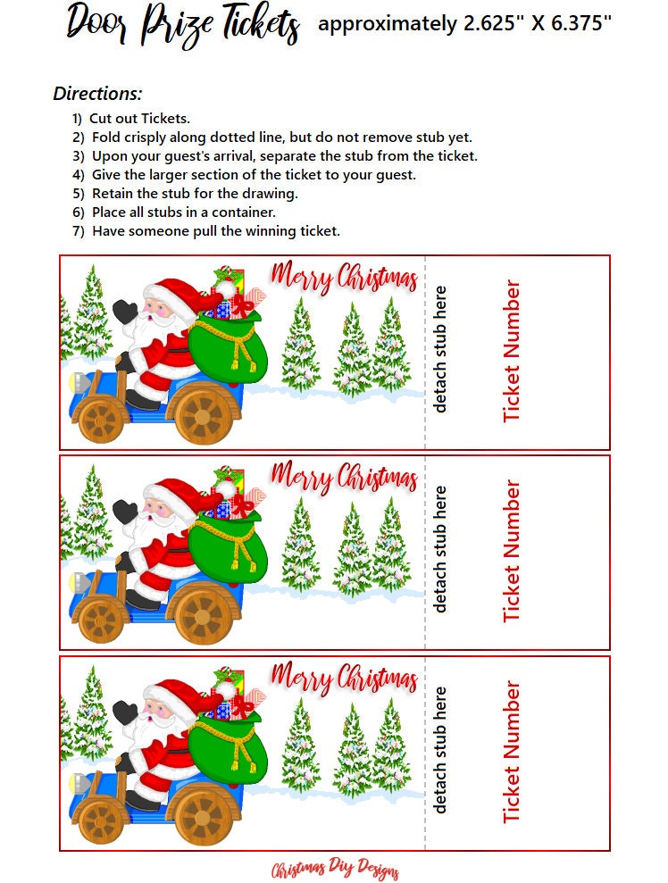 Christmas Door Prize Ticketsprintable Santa Door Prize Tickets